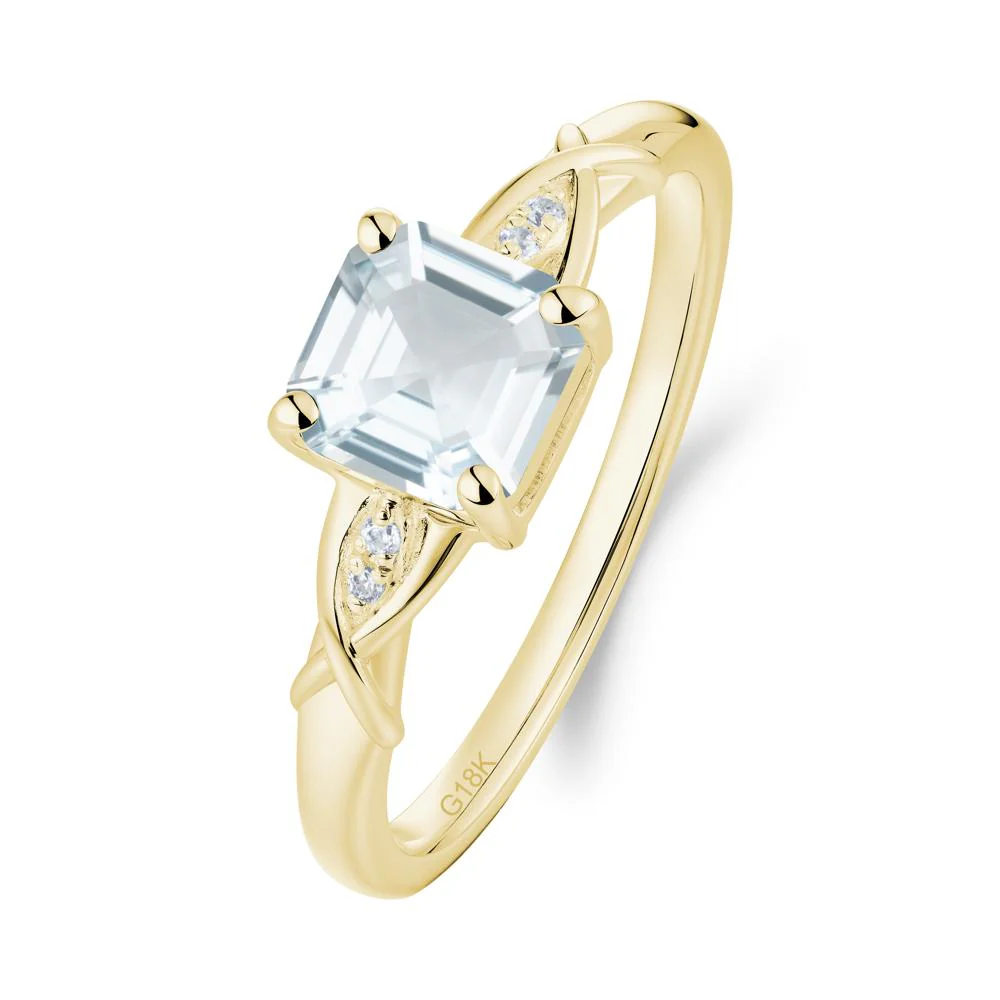 Asscher Cut Aquamarine Solitaire Ring with Criss-Cross Band - Image 7