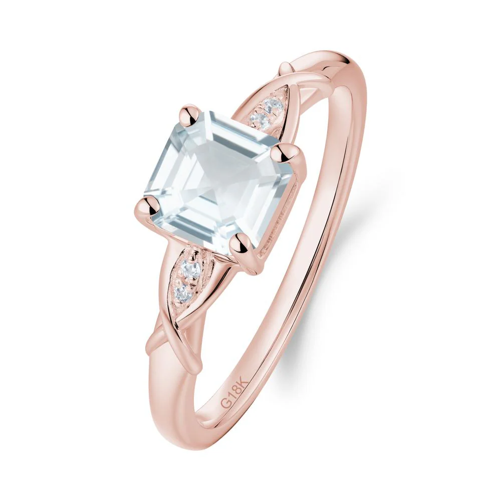 Asscher Cut Aquamarine Solitaire Ring with Criss-Cross Band - Image 8