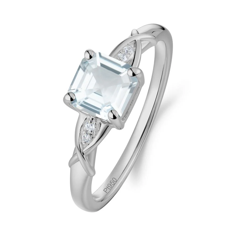 Asscher Cut Aquamarine Solitaire Ring with Criss-Cross Band - Image 9