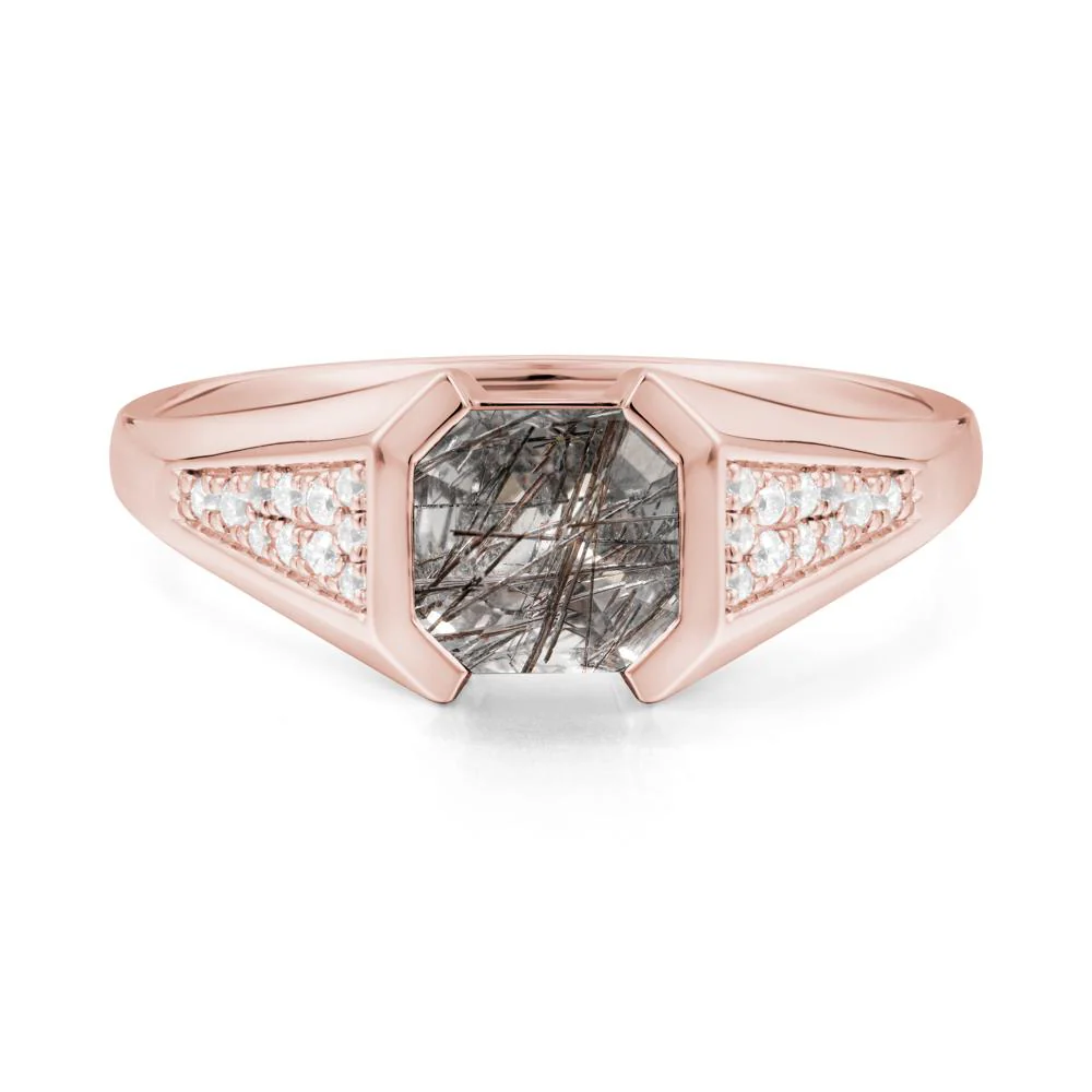 Asscher Cut Black Rutilated Quartz Bezel Ring - Image 3