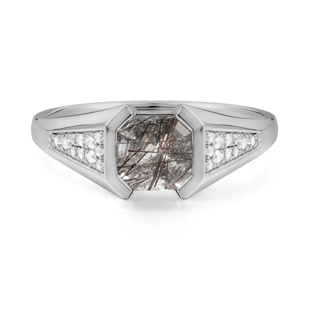 Asscher Cut Black Rutilated Quartz Bezel Ring - Image 4