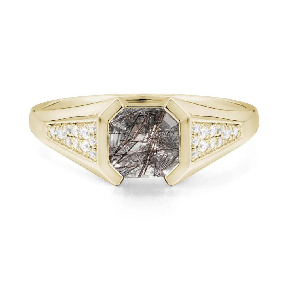 Asscher Cut Black Rutilated Quartz Bezel Ring - Image 7