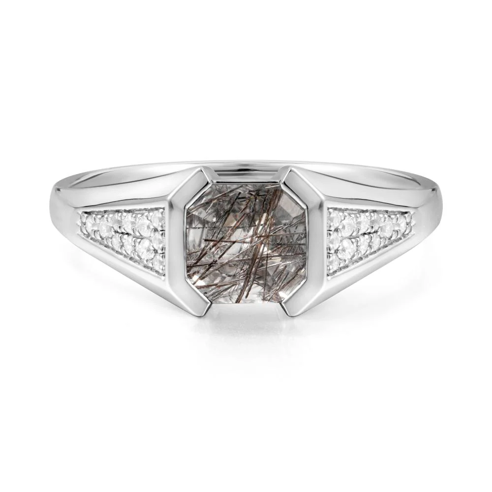 Asscher Cut Black Rutilated Quartz Bezel Ring - Image 8