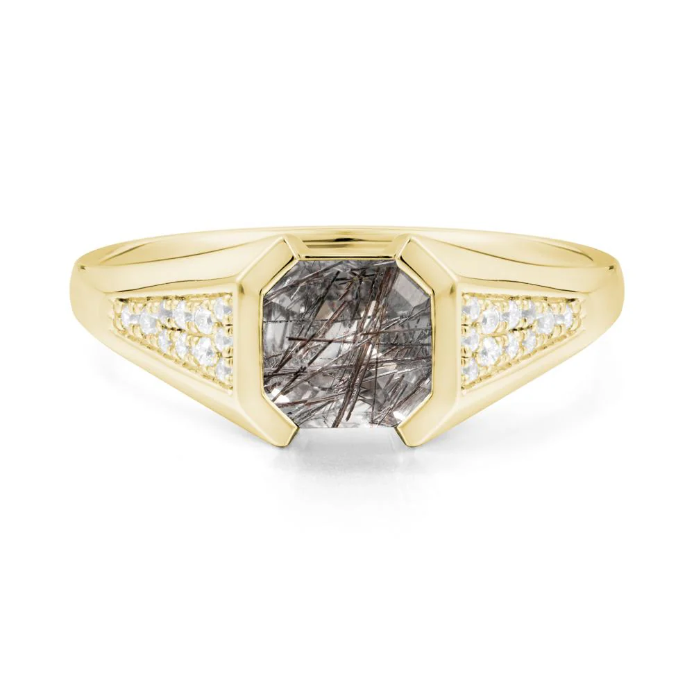 Asscher Cut Black Rutilated Quartz Bezel Ring - Image 9