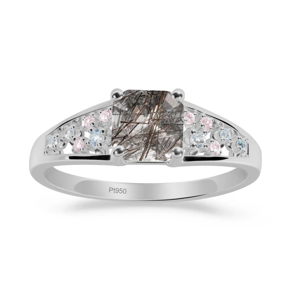 Asscher Cut Black Rutilated Quartz Cluster Ring