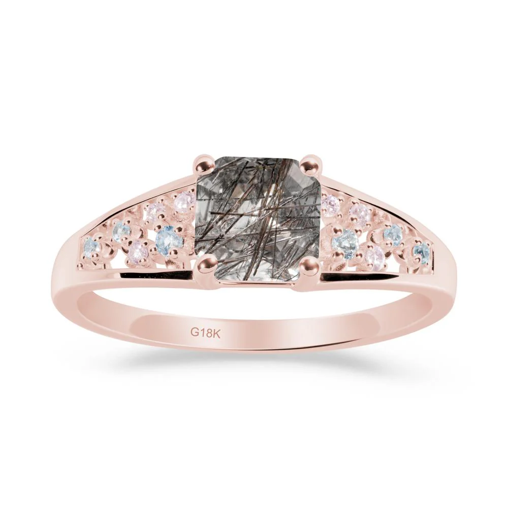 Asscher Cut Black Rutilated Quartz Cluster Ring - Image 3