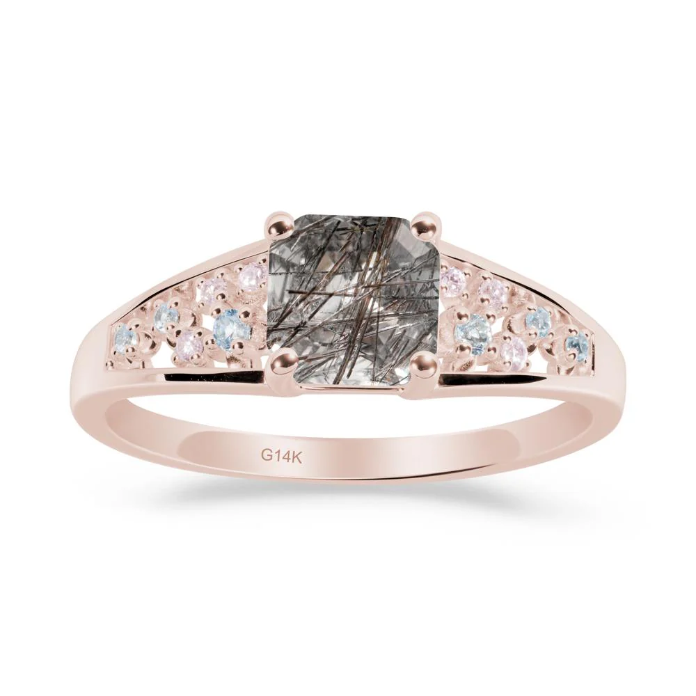 Asscher Cut Black Rutilated Quartz Cluster Ring - Image 4