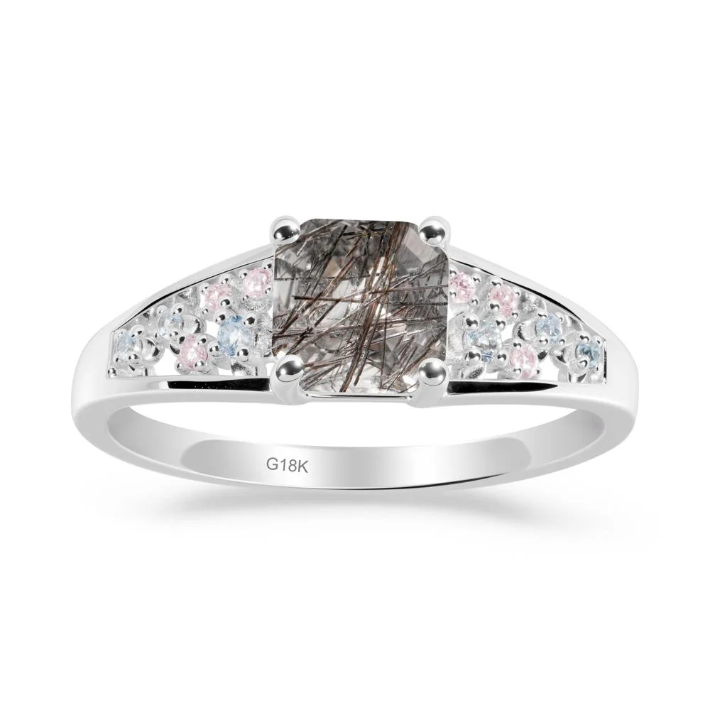 Asscher Cut Black Rutilated Quartz Cluster Ring - Image 5