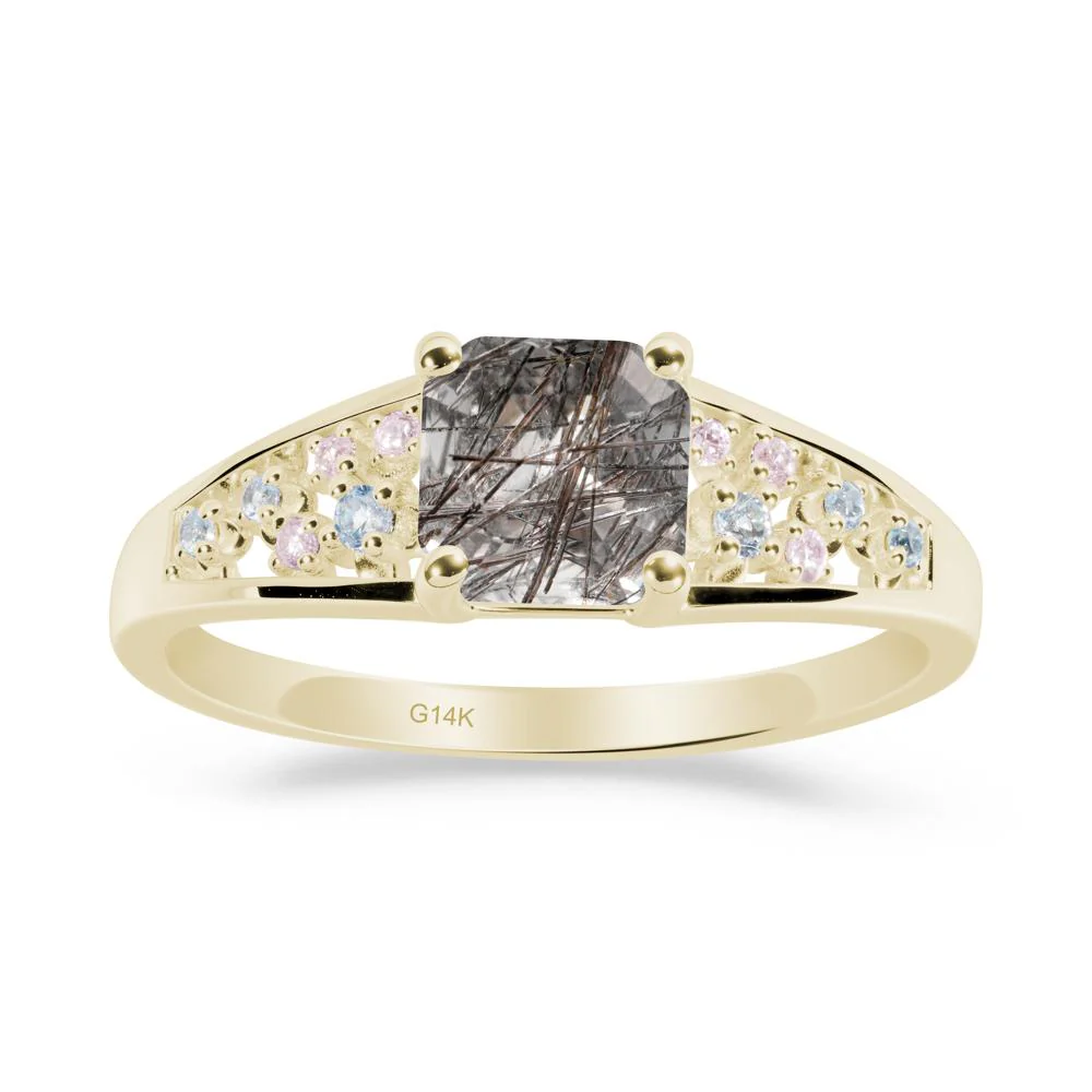 Asscher Cut Black Rutilated Quartz Cluster Ring - Image 7