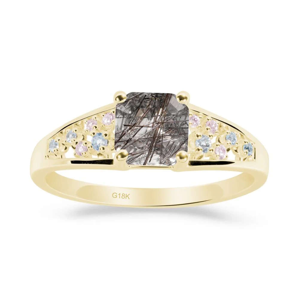 Asscher Cut Black Rutilated Quartz Cluster Ring - Image 8