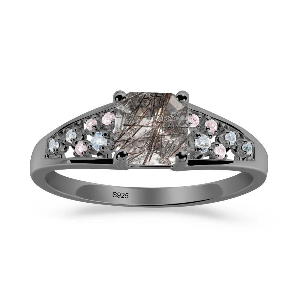 Asscher Cut Black Rutilated Quartz Cluster Ring - Image 9