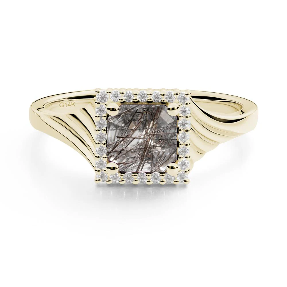 Asscher Cut Black Rutilated Quartz Halo Ring - Image 3