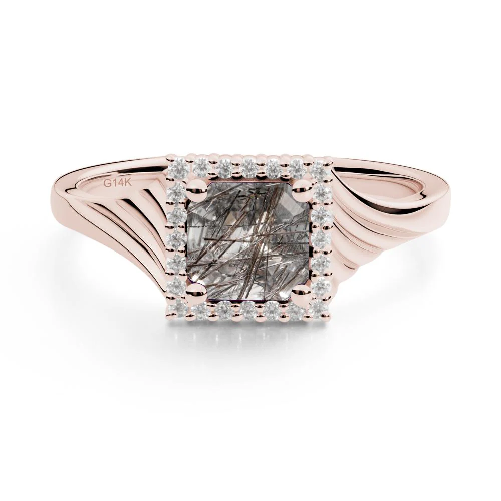 Asscher Cut Black Rutilated Quartz Halo Ring - Image 4