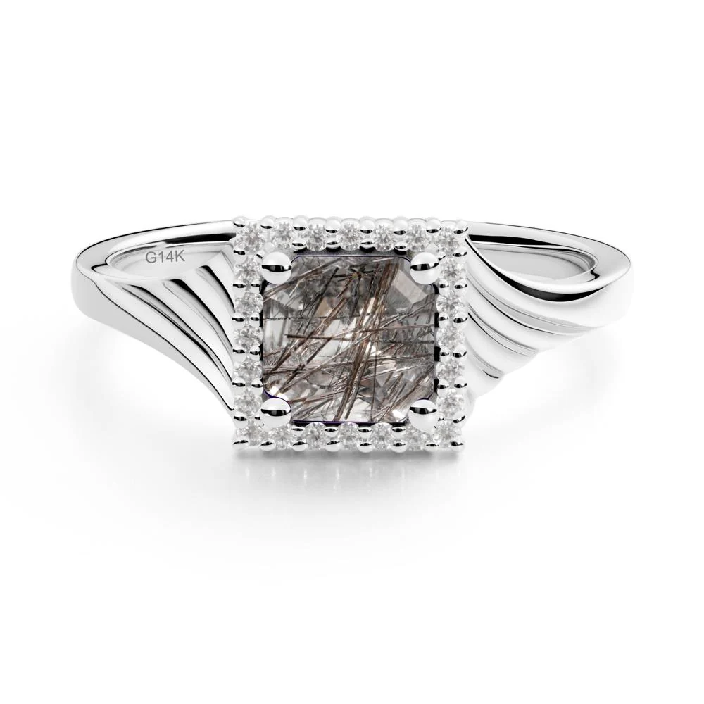 Asscher Cut Black Rutilated Quartz Halo Ring - Image 7