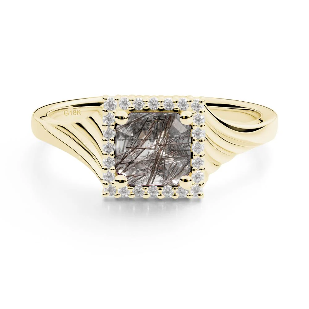 Asscher Cut Black Rutilated Quartz Halo Ring - Image 9