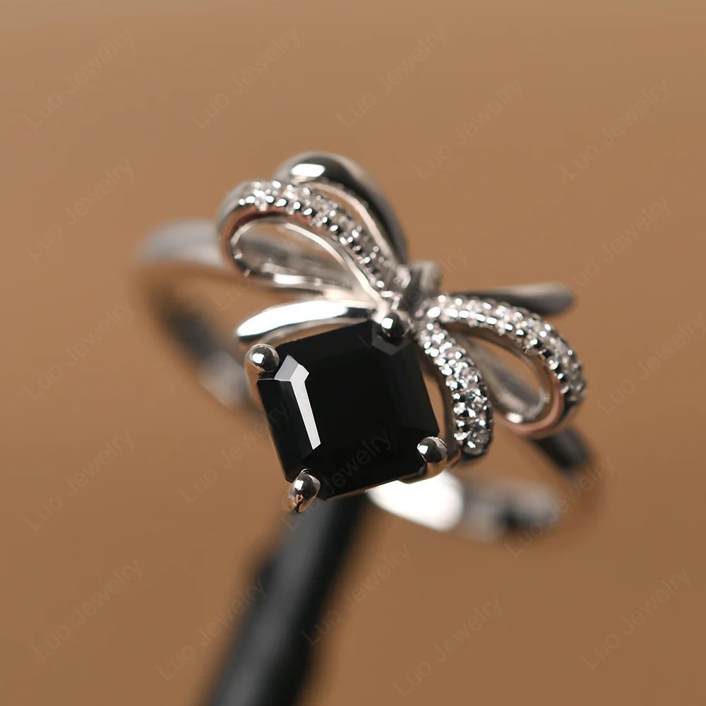 Asscher Cut Black Spinel Bowknot Ring - Image 2