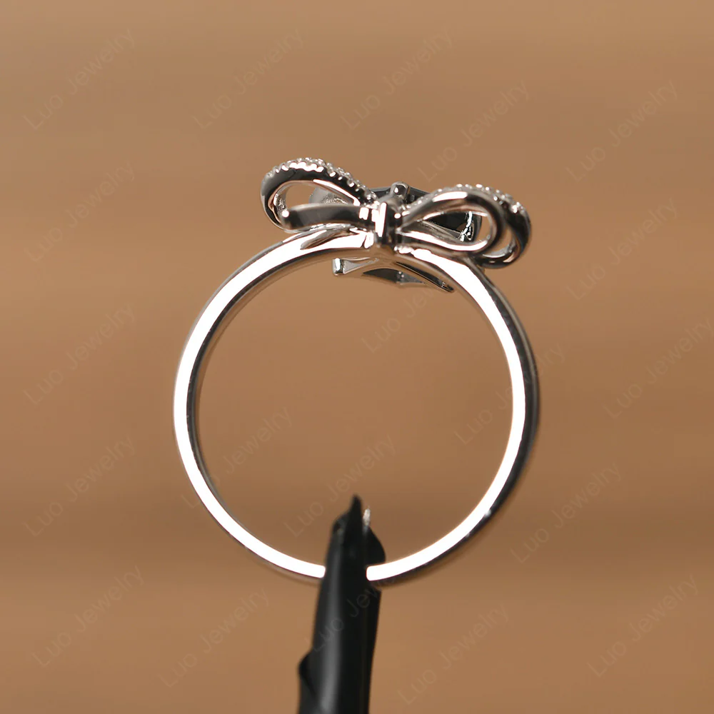 Asscher Cut Black Spinel Bowknot Ring - Image 3