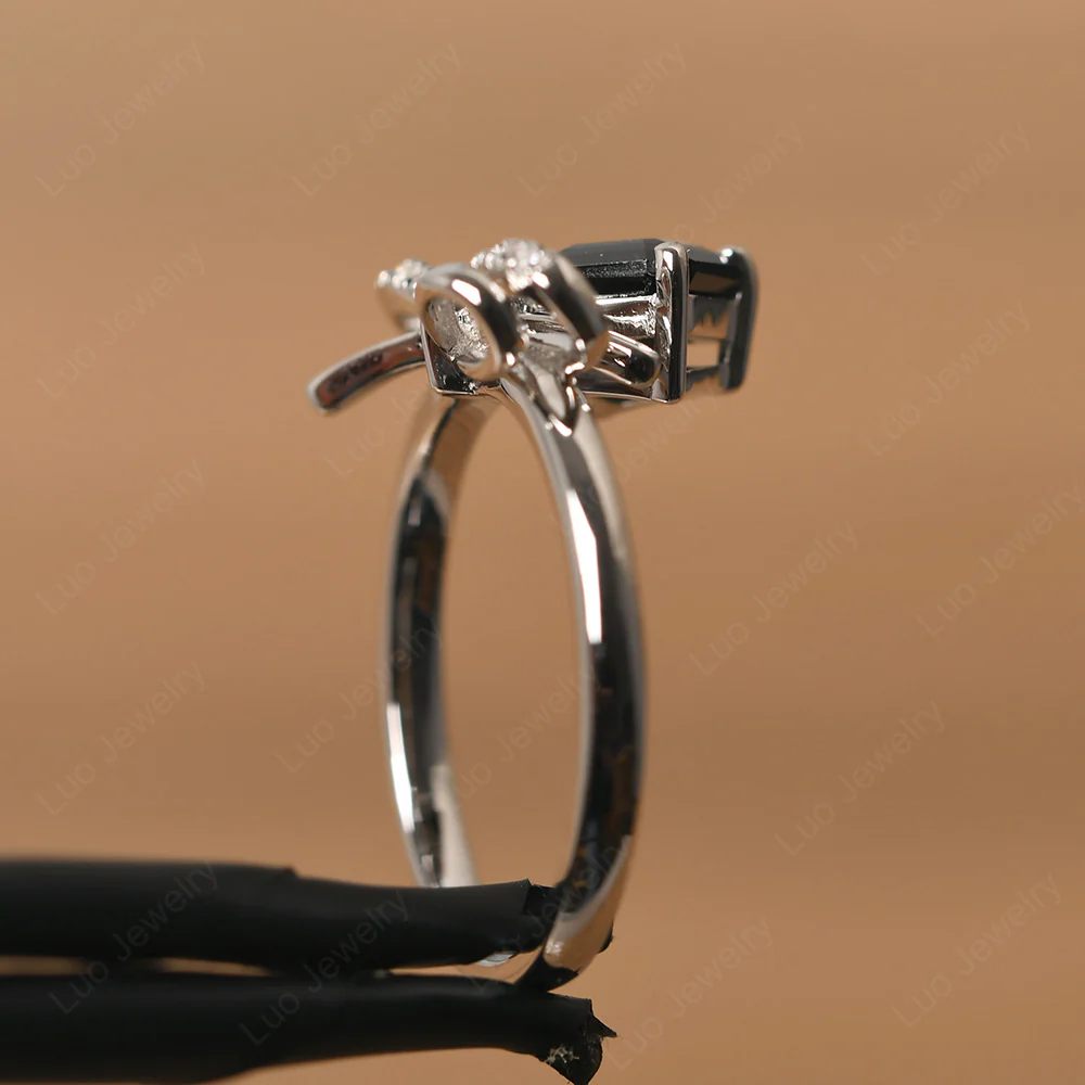 Asscher Cut Black Spinel Bowknot Ring - Image 4