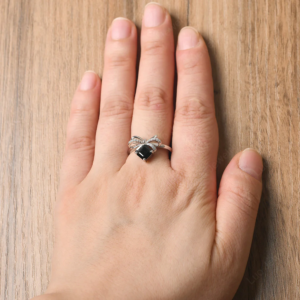 Asscher Cut Black Spinel Bowknot Ring - Image 5