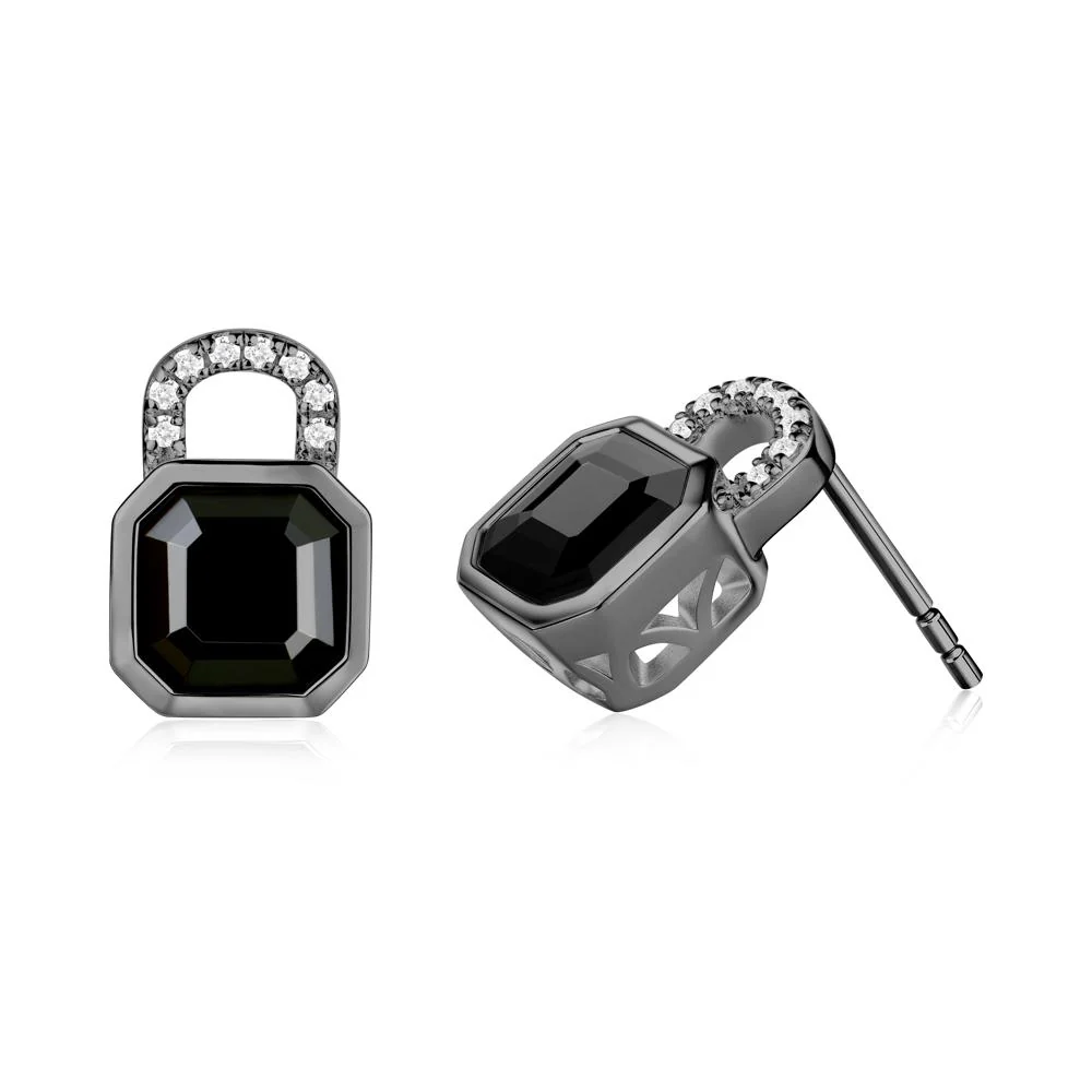 Asscher Cut Black Spinel Earrings - Image 7