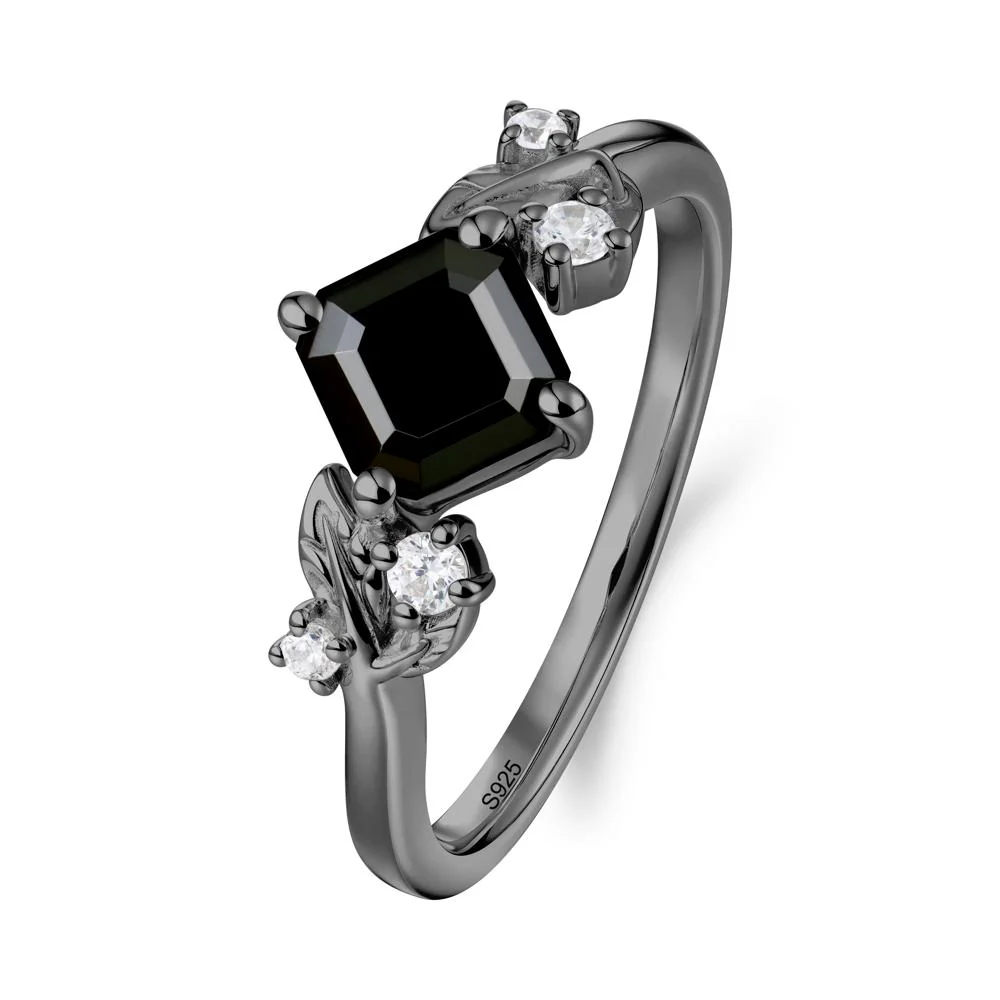 Asscher Cut Black Spinel Engagement Ring - Image 2