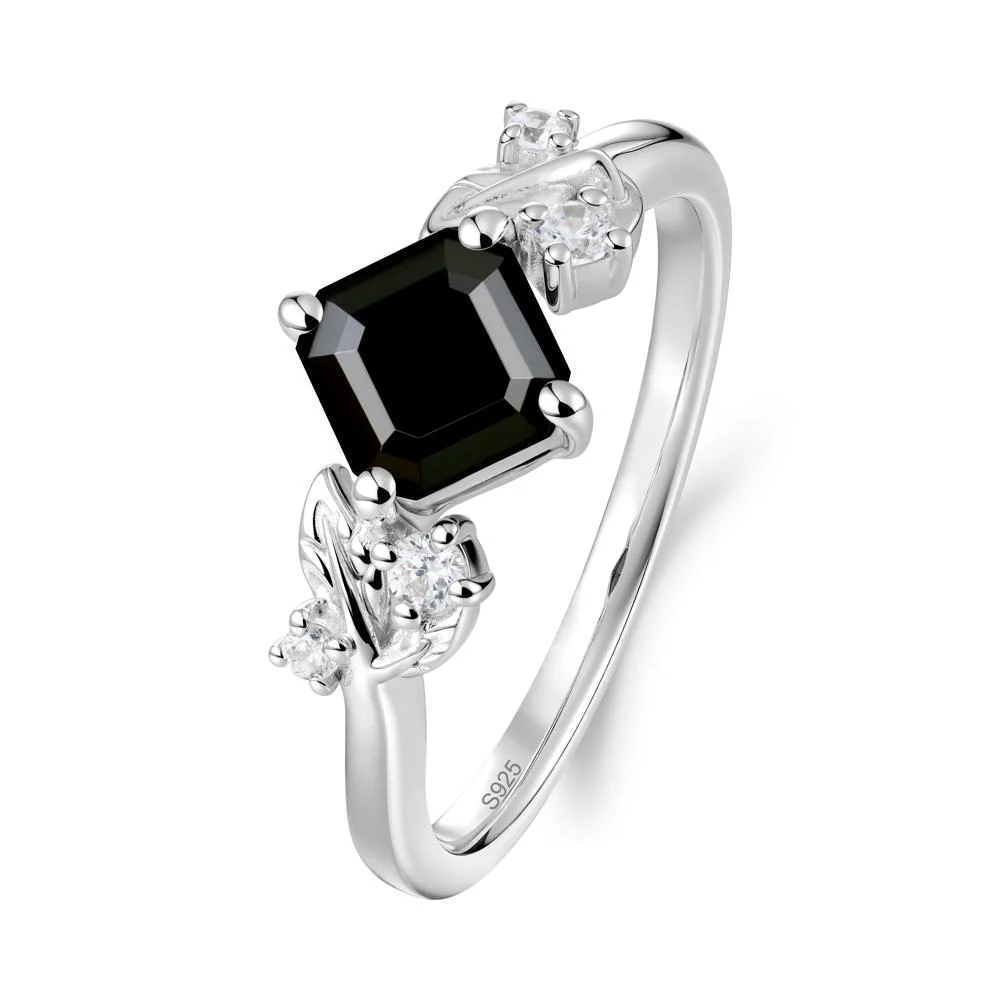 Asscher Cut Black Spinel Engagement Ring - Image 8