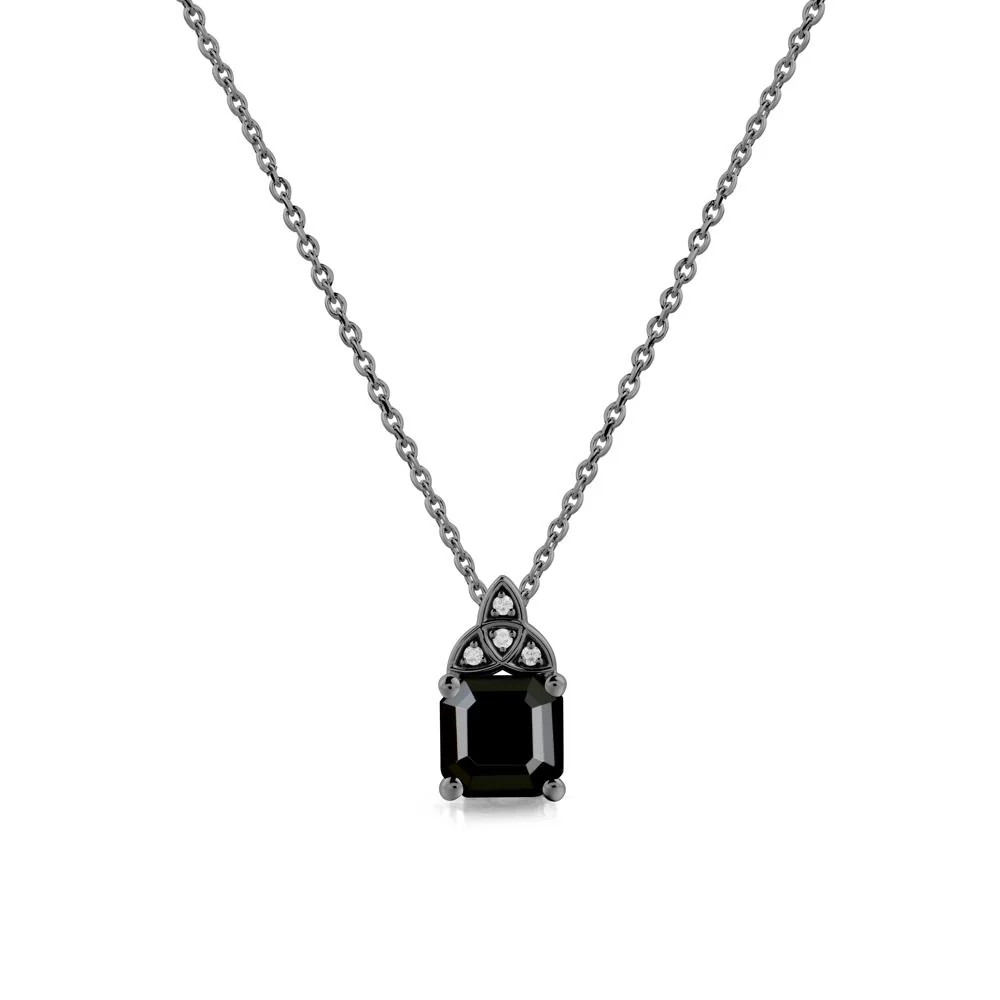 Asscher Cut Black Spinel Necklace with Celtic Knot