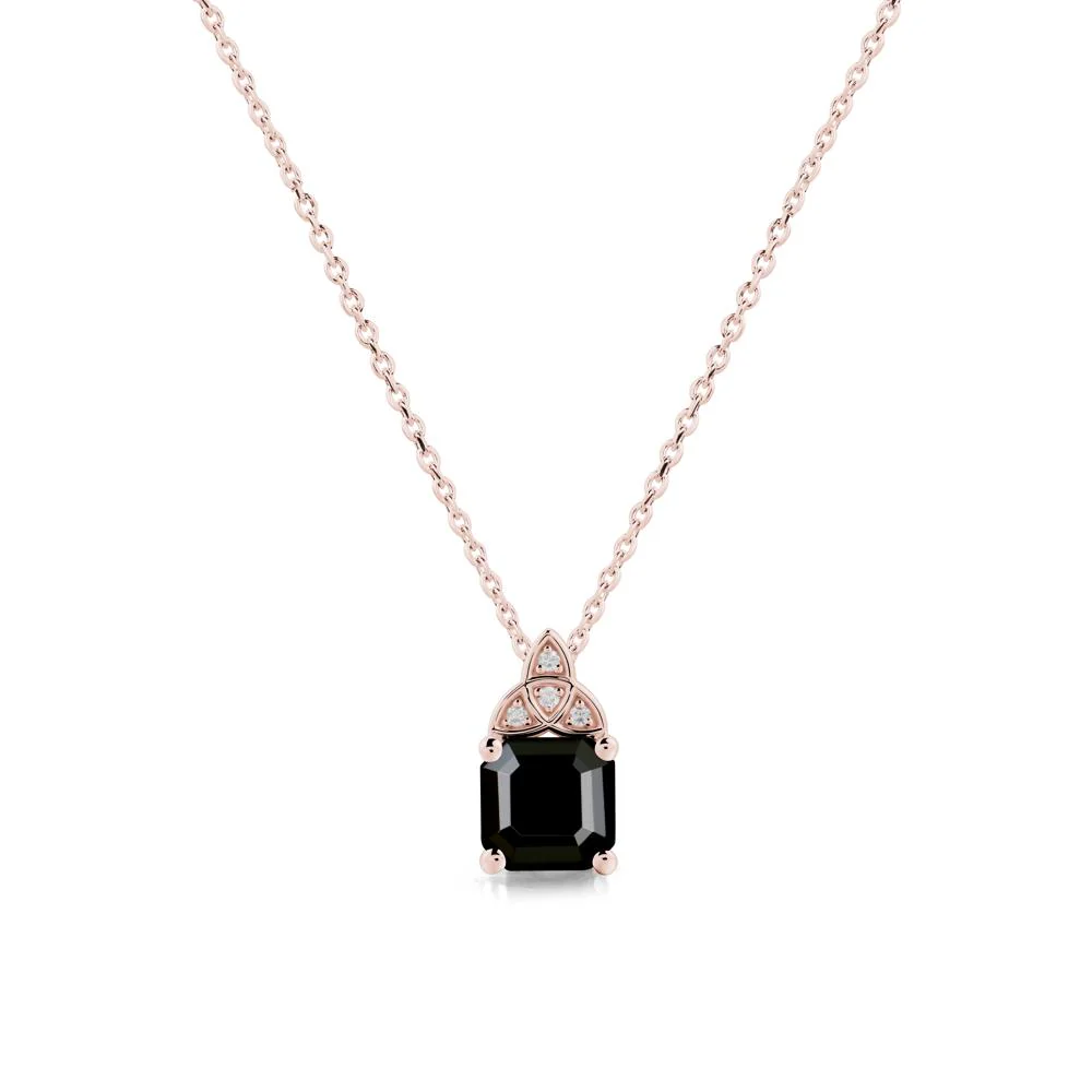 Asscher Cut Black Spinel Necklace with Celtic Knot - Image 5