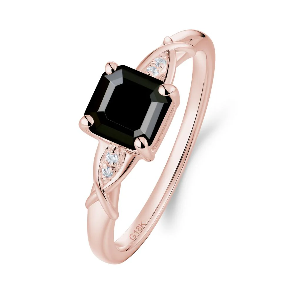 Asscher Cut Black Spinel Solitaire Ring with Criss-Cross Band - Image 2