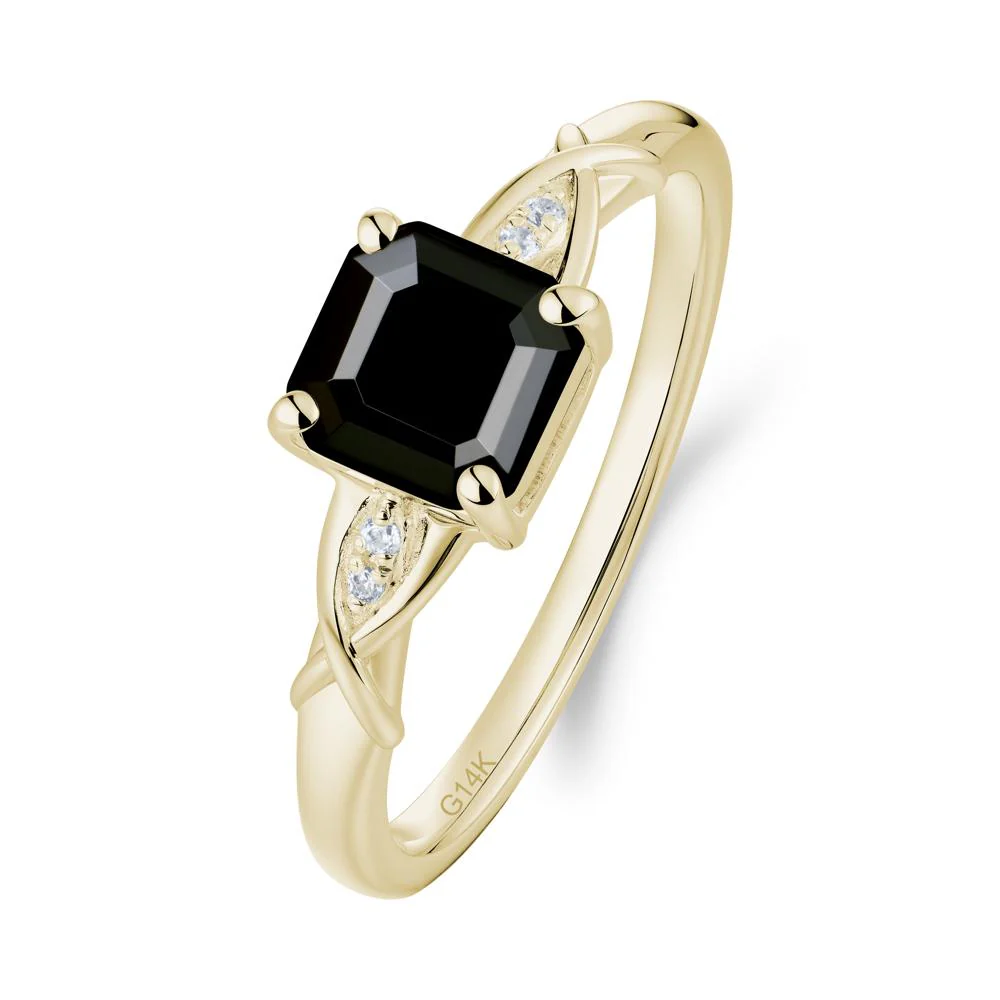 Asscher Cut Black Spinel Solitaire Ring with Criss-Cross Band - Image 8