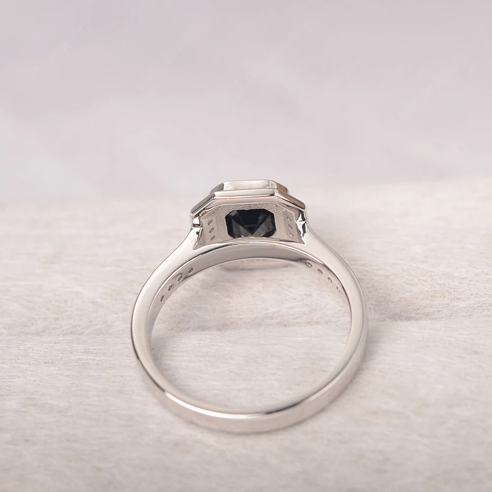 Asscher Cut Black Spinel Bezel Set Halo Ring - Image 3