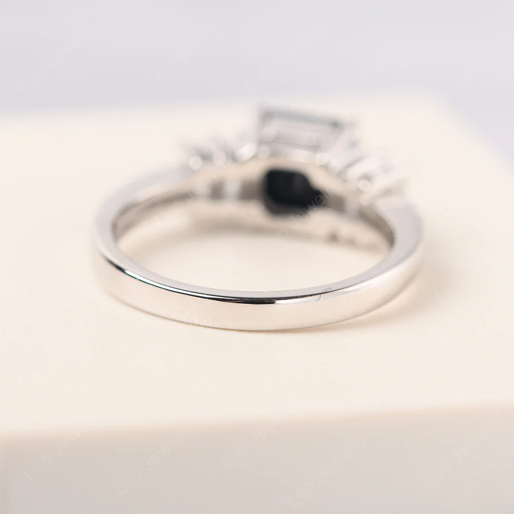 Asscher Cut Black Spinel Ring with Baguette - Image 3