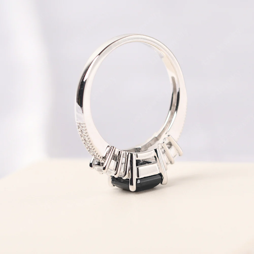 Asscher Cut Black Spinel Ring with Baguette - Image 4