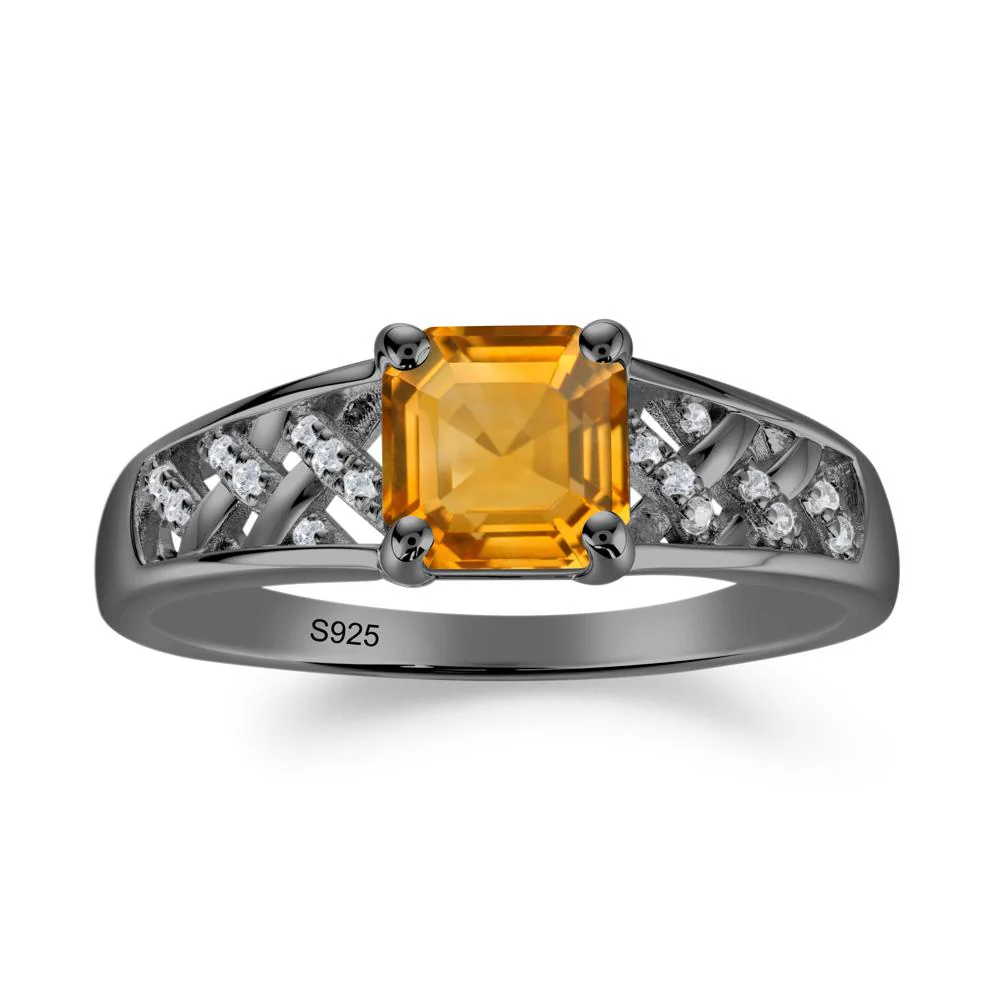 Asscher Cut Braided Design Citrine Engagement Ring