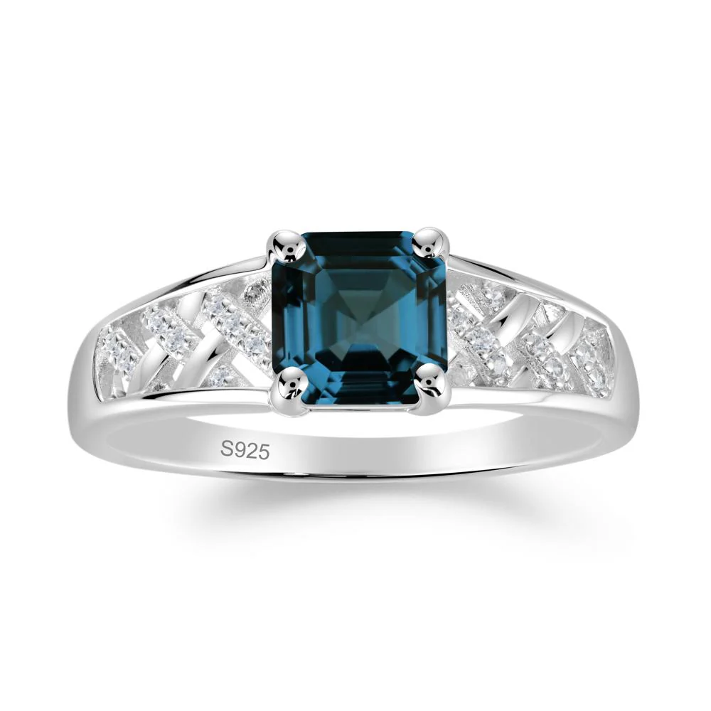 Asscher Cut Braided Design London Blue Topaz Engagement Ring - Image 9