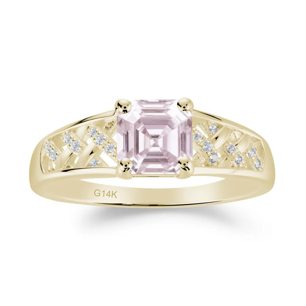 Asscher Cut Braided Design Pink Cubic Zirconia Engagement Ring