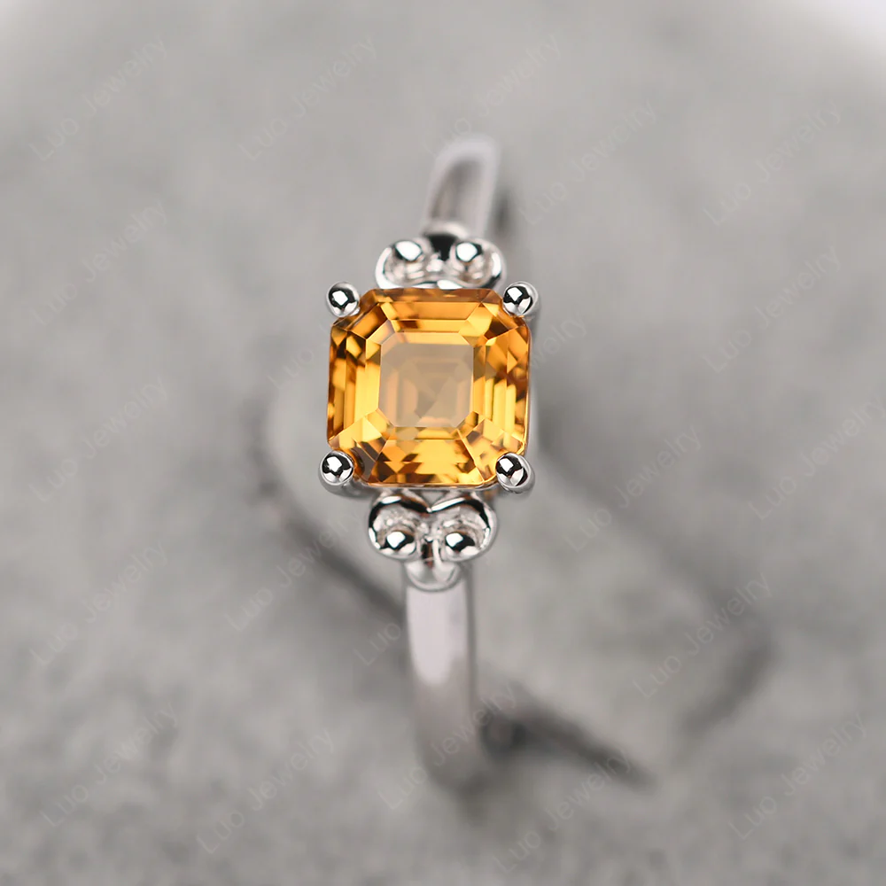 Asscher Cut Citrine Solitaire Ring