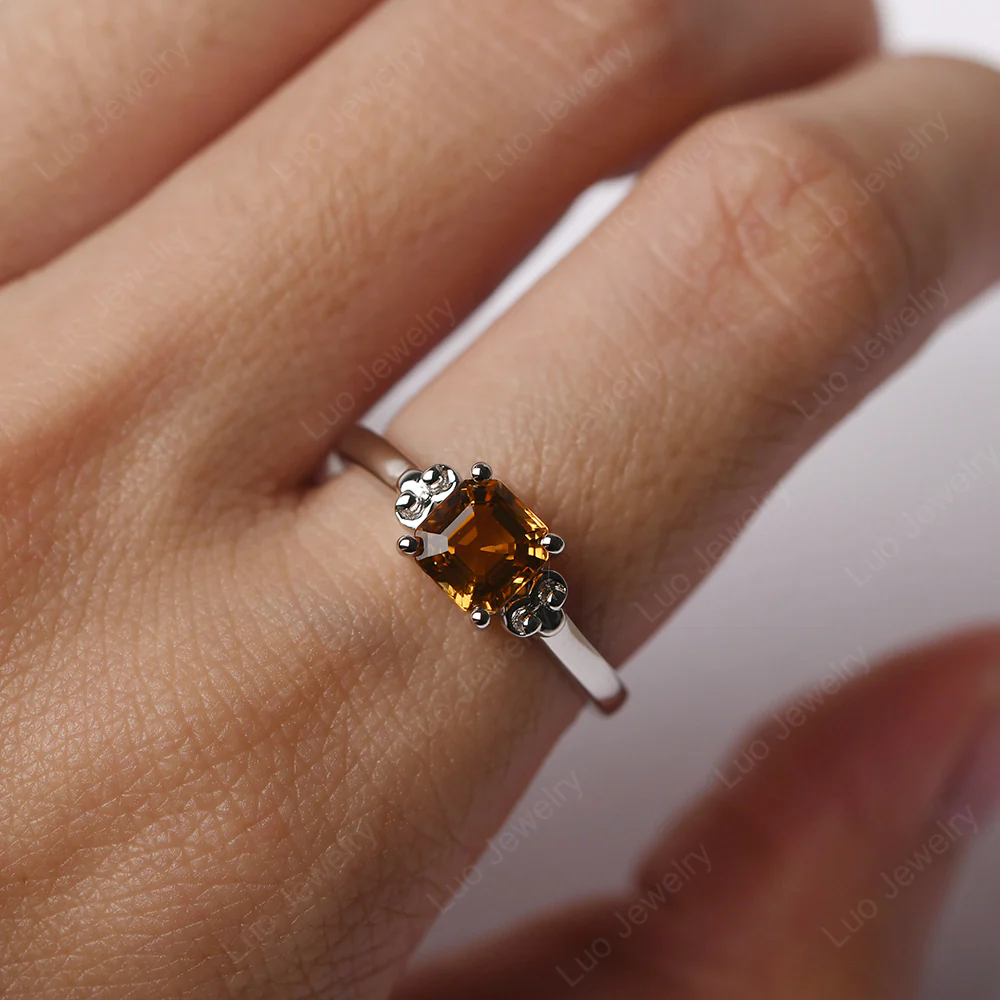 Asscher Cut Citrine Solitaire Ring - Image 6