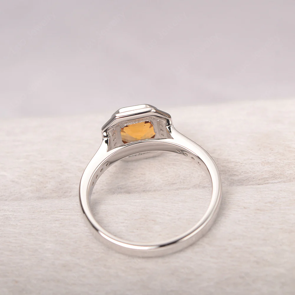Asscher Cut Citrine Bezel Set Halo Ring - Image 3