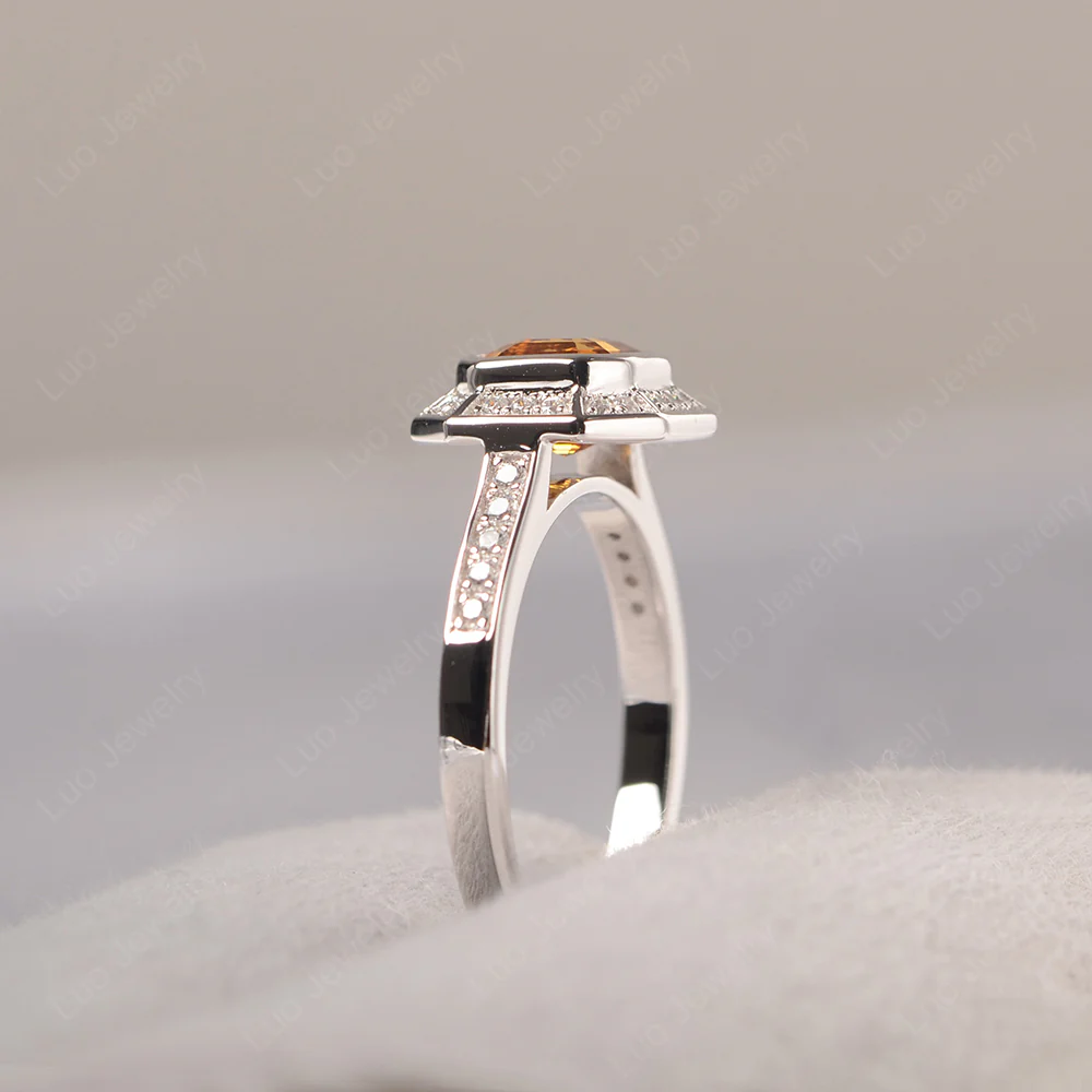 Asscher Cut Citrine Bezel Set Halo Ring - Image 4
