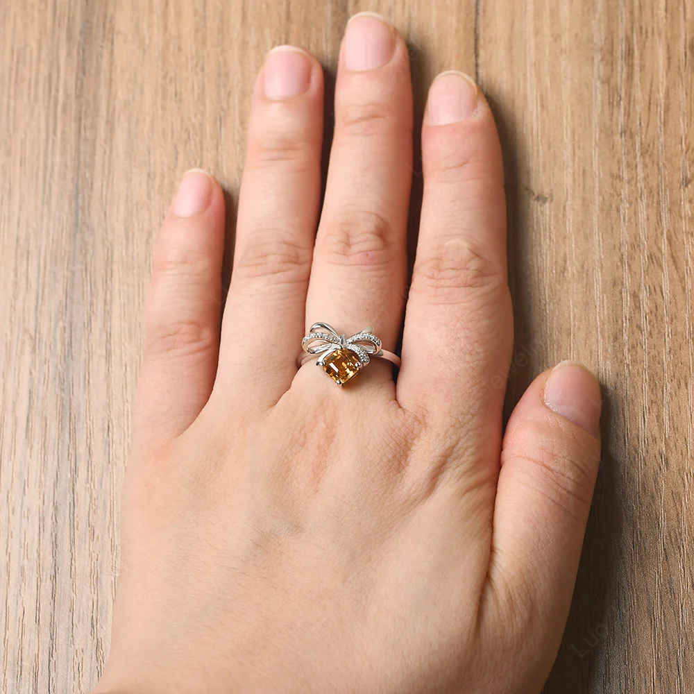 Asscher Cut Citrine Bowknot Ring - Image 5