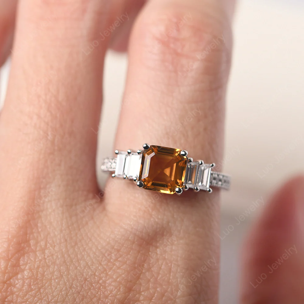 Citrine Engagement Ring with Baguettes - Image 5