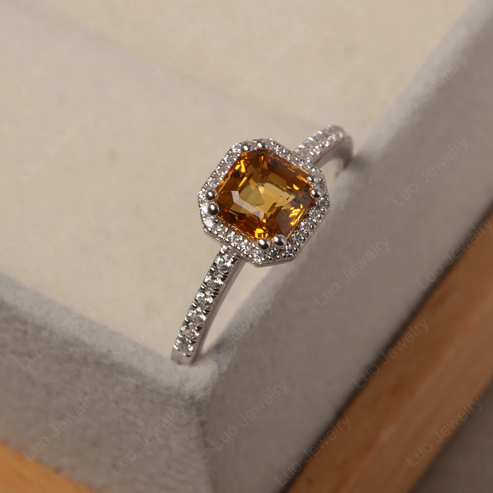 Asscher Cut Citrine Halo Engagement Ring - Image 2