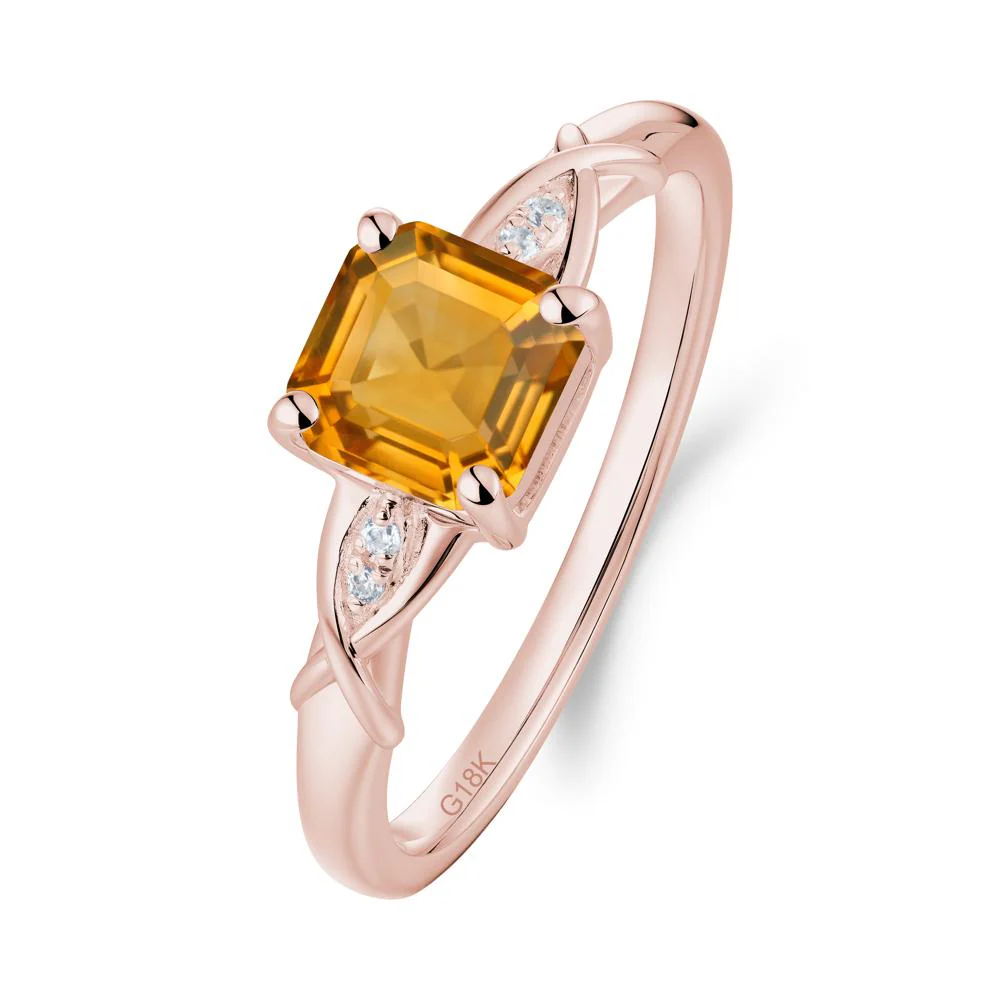 Asscher Cut Citrine Solitaire Ring with Criss-Cross Band - Image 2
