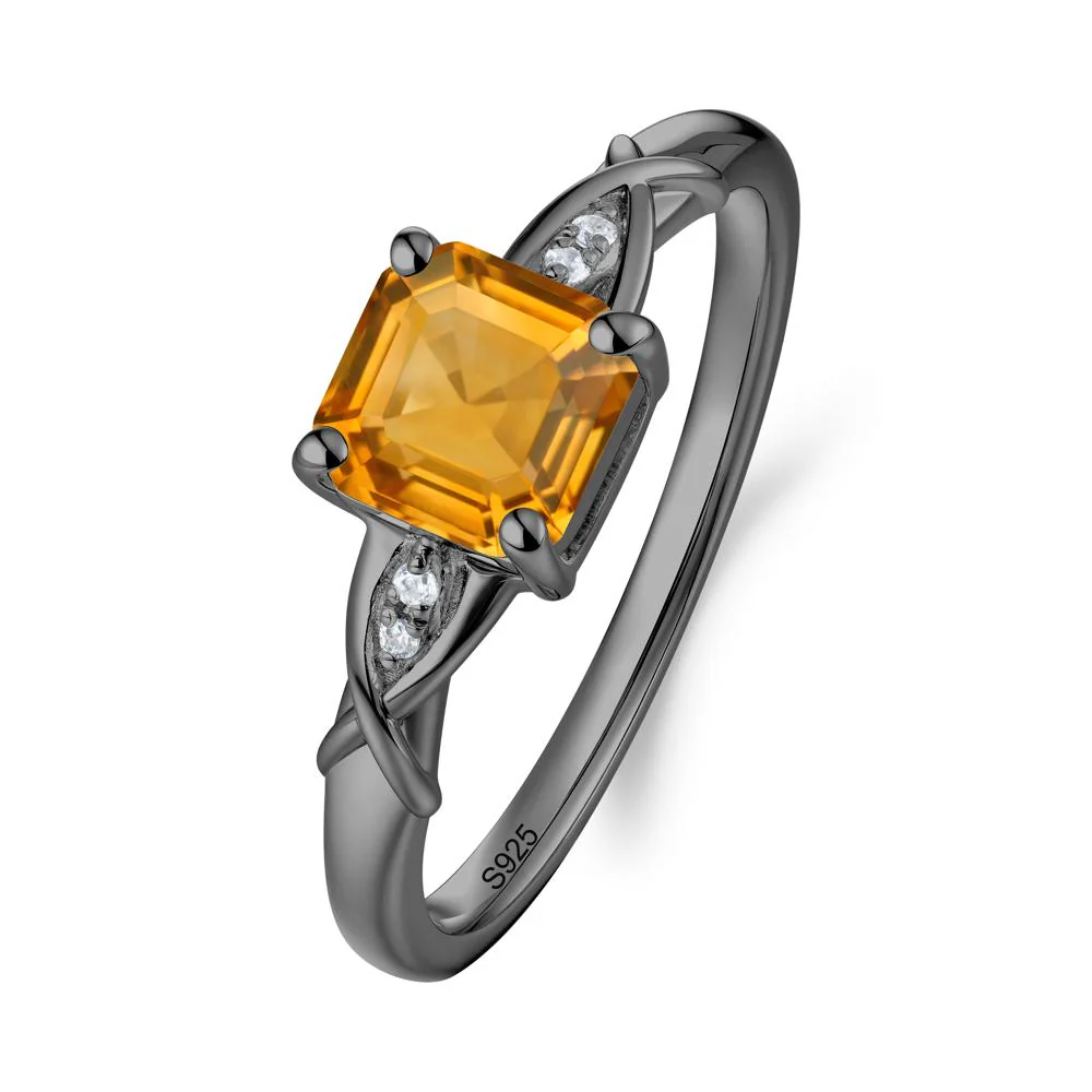 Asscher Cut Citrine Solitaire Ring with Criss-Cross Band - Image 6