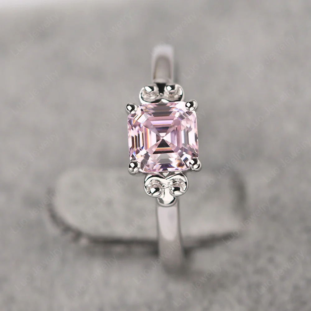 Asscher Cut Pink Cubic Zirconia Solitaire Ring - Image 3