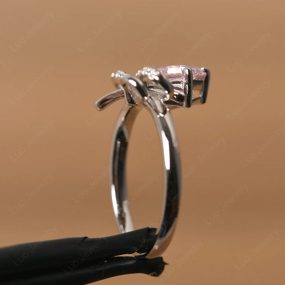 Asscher Cut Pink Cubic Zirconia Bowknot Ring - Image 4