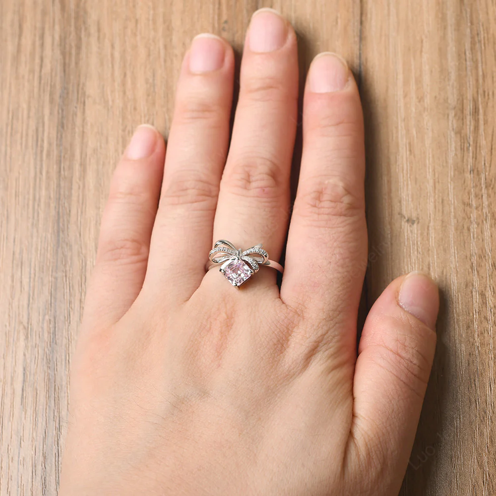 Asscher Cut Pink Cubic Zirconia Bowknot Ring - Image 5