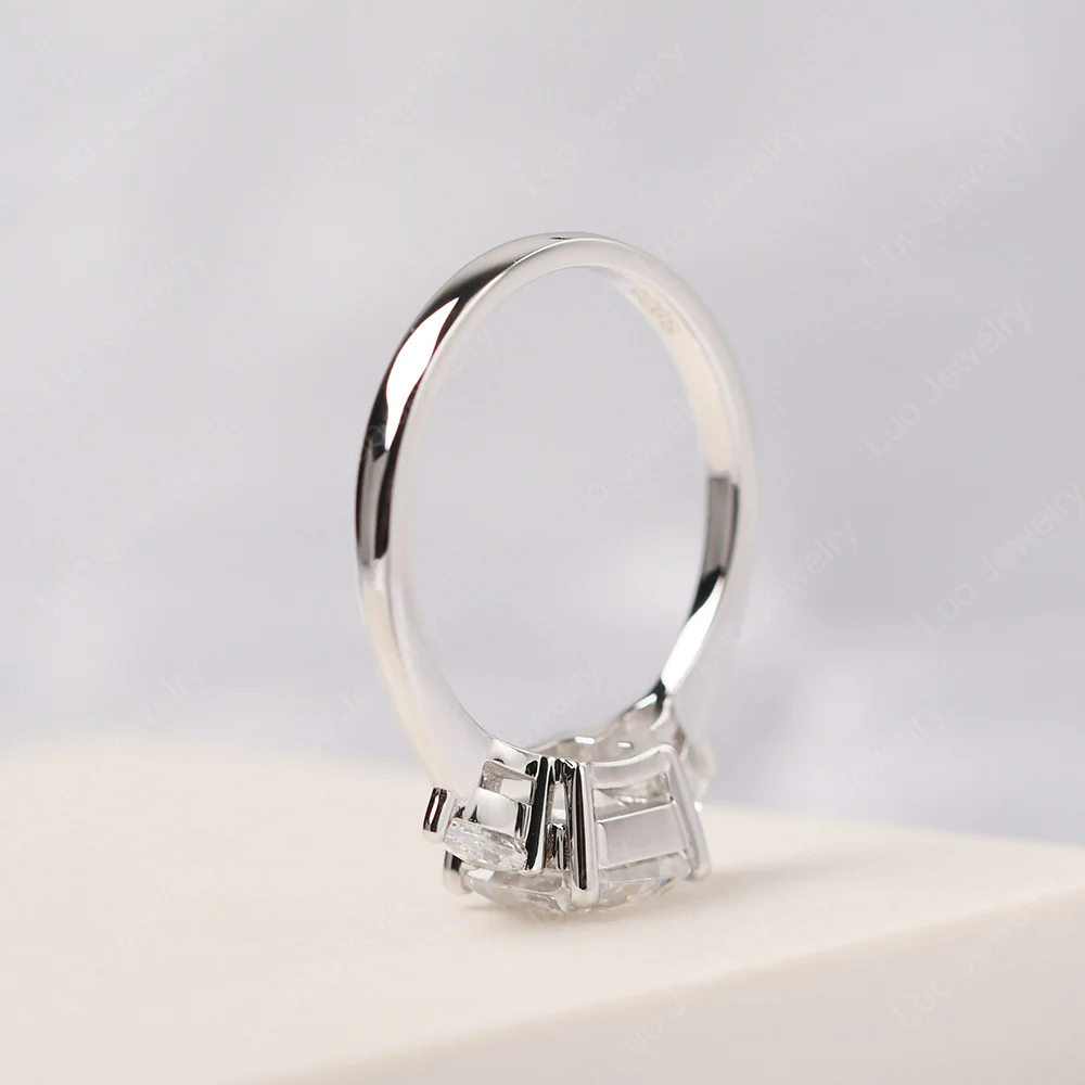 Asscher Cubic Zirconia Ring with Pear Side Stone - Image 4
