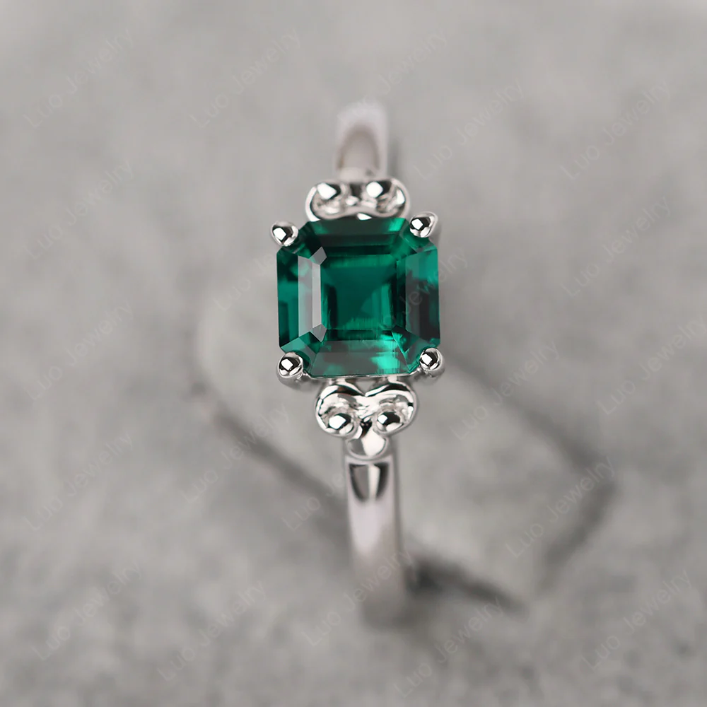 Asscher Cut Emerald Solitaire Ring